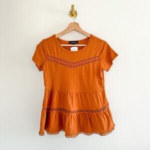 NWT Derek Heart Scoop Neck Baby Doll Tiered Top Glazed Ginger Brown S